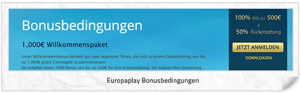 Europaplay Bonus: 1000 Euro Willkommenspaket für neue Kunden