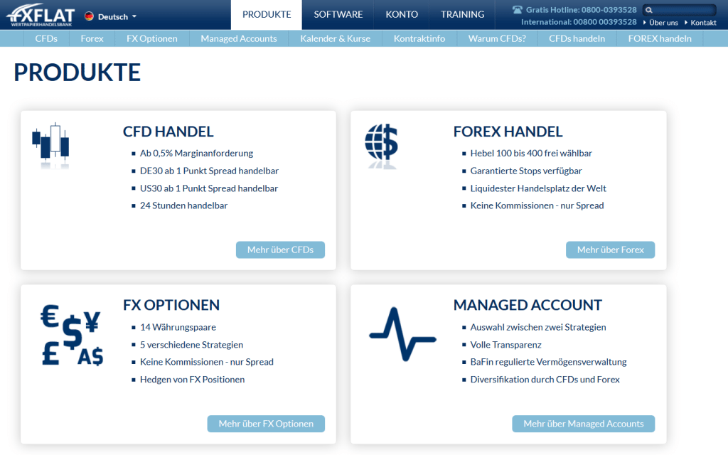 Das Angebot von FXFlat zeichnet sich durch zahlreiche Finanzprodukte aus