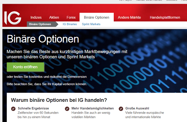 Webseite IG Binäre Optionen Auszahlungen