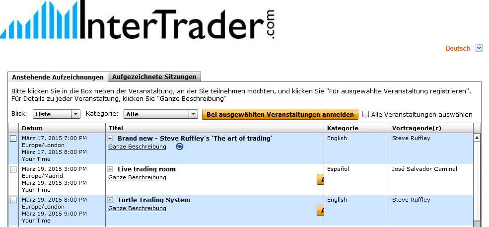 Online-Liste der Webinare von InterTrade