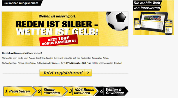 Interwetten Neukundenbonus von bis zu 100 Euro erhältlich