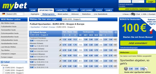 Screenshot mybet EM Bet Remis