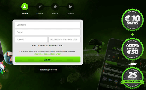 Die Anmeldemaske zur Kontoeröffnung bei Mobilebet