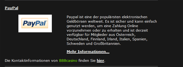 Konditionen für Paypal-Zahlungen bei 888Casino
