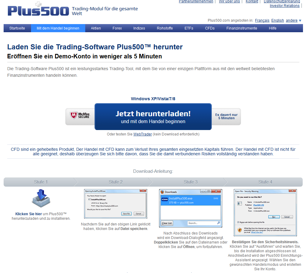 Bei Plus500 handeln Kunden über eine hauseigene Plattform