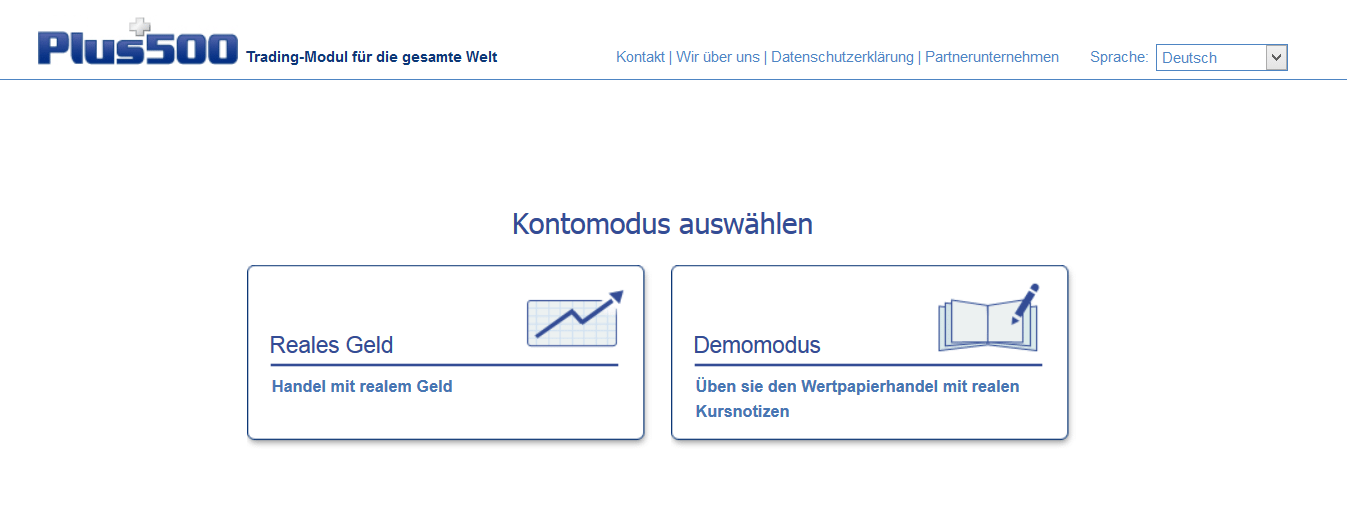 Hier können Kunden zwischen Live- und Demokonto wählen