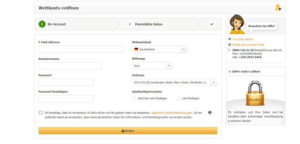 Racebets Gutschein – die Anmeldung durchlaufen und vom Bonus profitieren