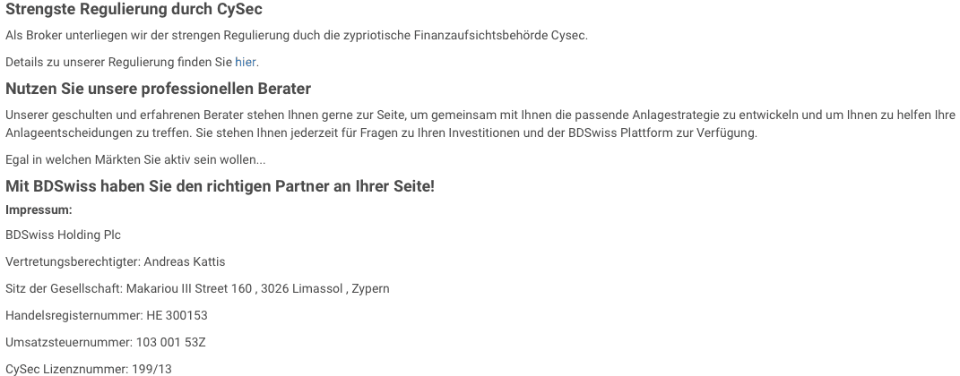 Regulierung BDSwiss