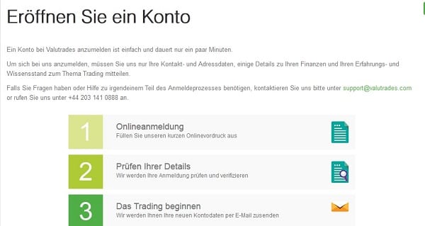 Valutrades Erfahrungen Kontoeröffnung