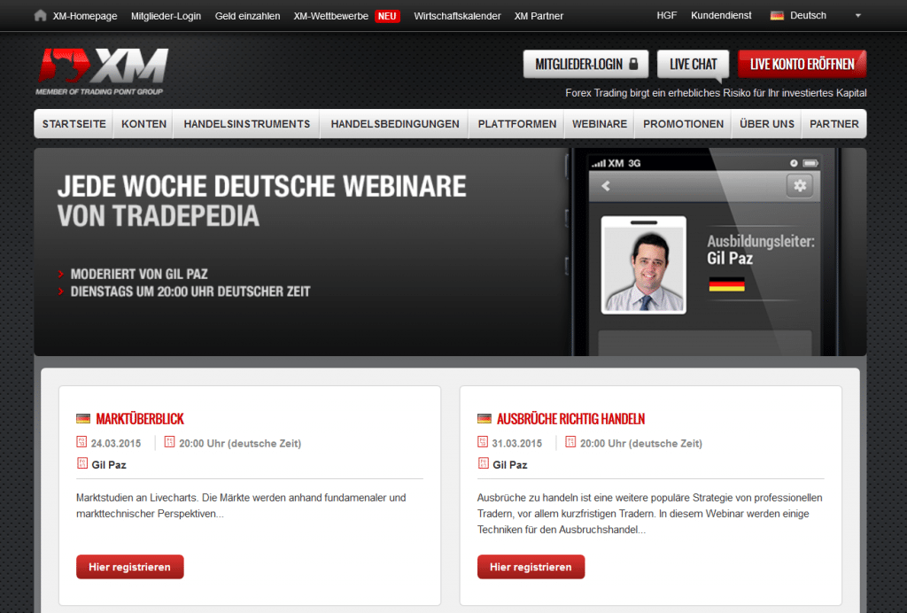 XM bietet regelmäßige deutschsprachige Webinare für Einsteiger und Profis