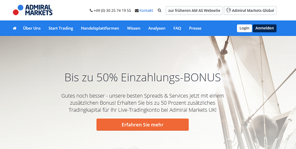 Die Webseite des Brokers Admiral Markets