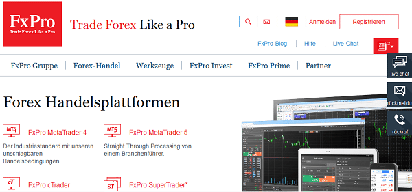 Homepage des Testsiegers FxPro