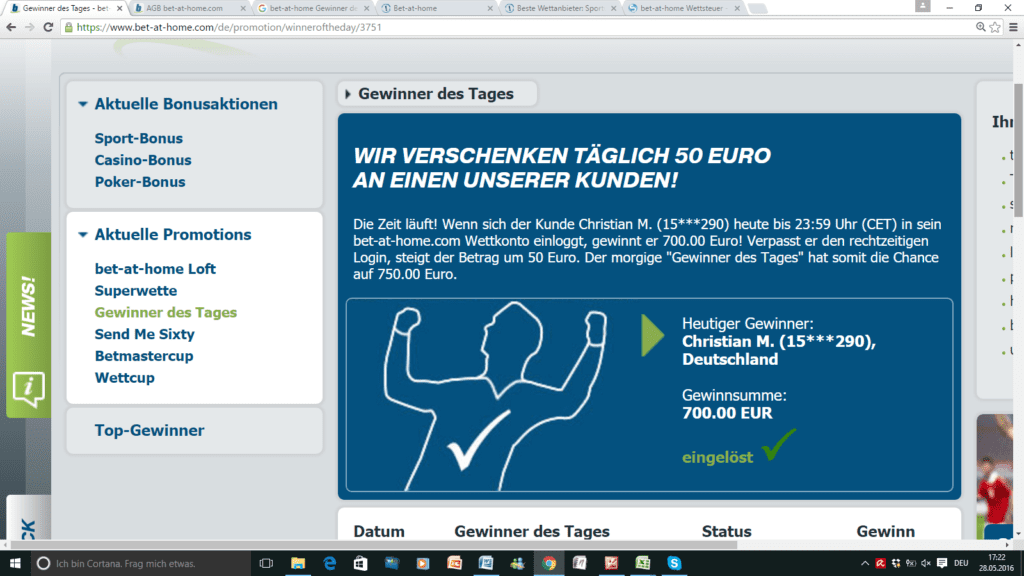 bet-at-home „Gewinner des Tages“-Bonus