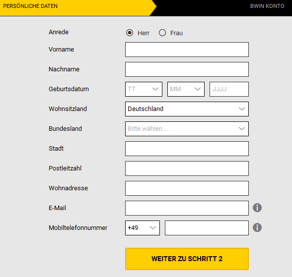 bwin Registrierung