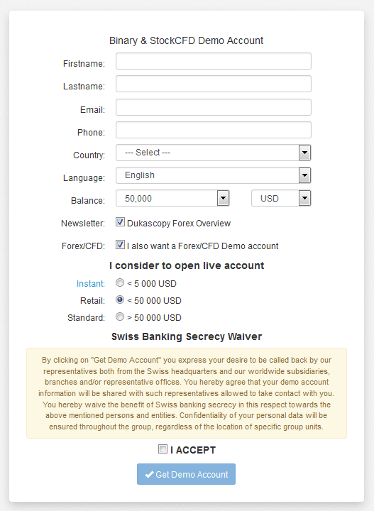 Die Demokontoeröffnung bei Dukascopy