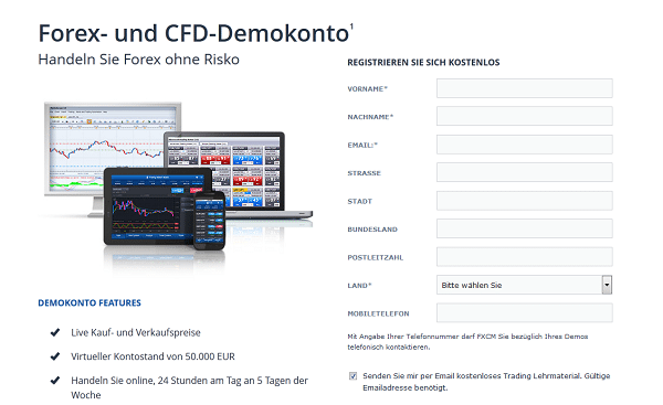 Für den FXCM Demo Account ist eine recht umfangreiche Registrierung notwendig