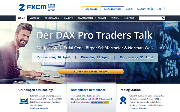 Die Webseite von FXCM
