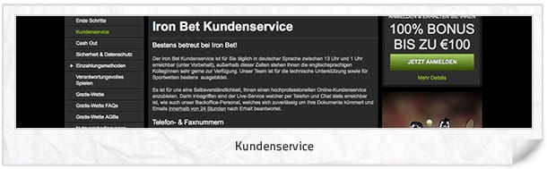 Ironbet Support und Kontakt