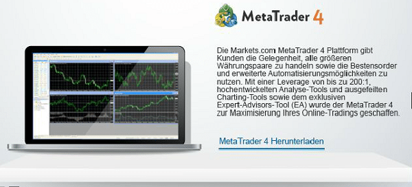 Auch der MT4 Handel ist bei Markets.com möglich