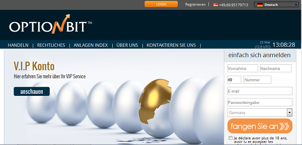 Die Homepage des Brokers OptionBit
