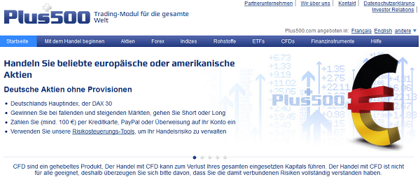 So sieht die Webseite des zypriotischen Brokers Plus500 aus